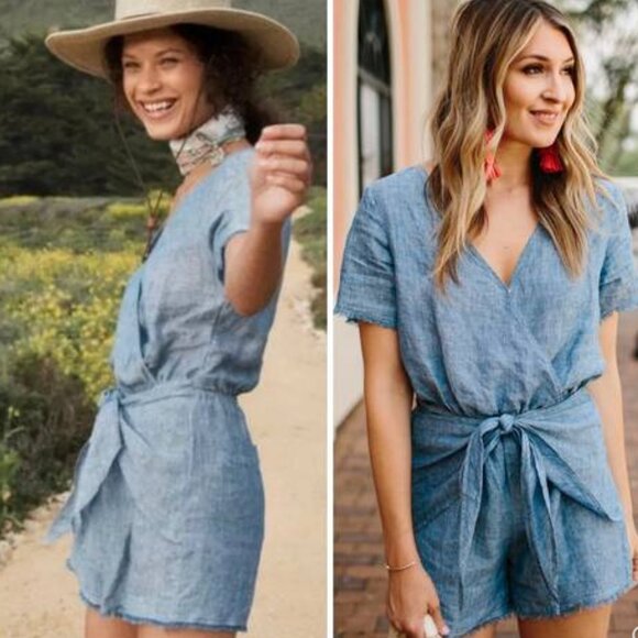 Anthropologie Sanctuary X Montana Front Tie Chambray Romper- Size Medium - Picture 1 of 9
